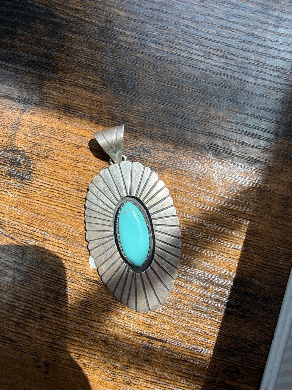Sterling Silver Turquoise Oval Pendant - Blue